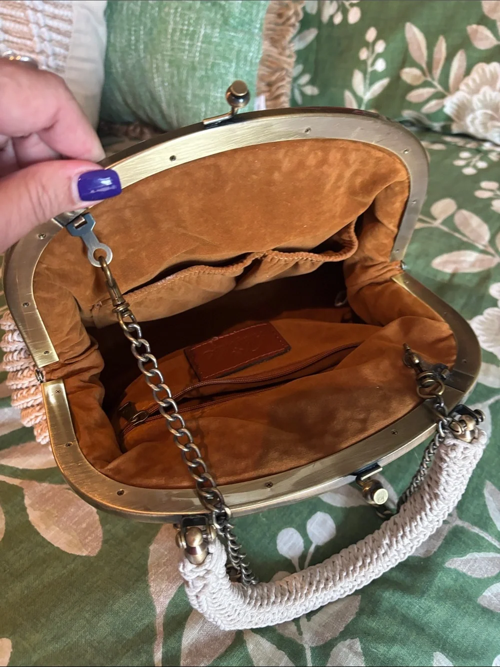 PATRICIA NASH Cream Woven Top-Handle Bag with Chain Strap